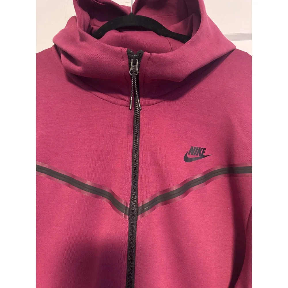Nike Tech Fleece Full Zip Hoodie Burgundy Unisex XXL - Picture 5 of 10